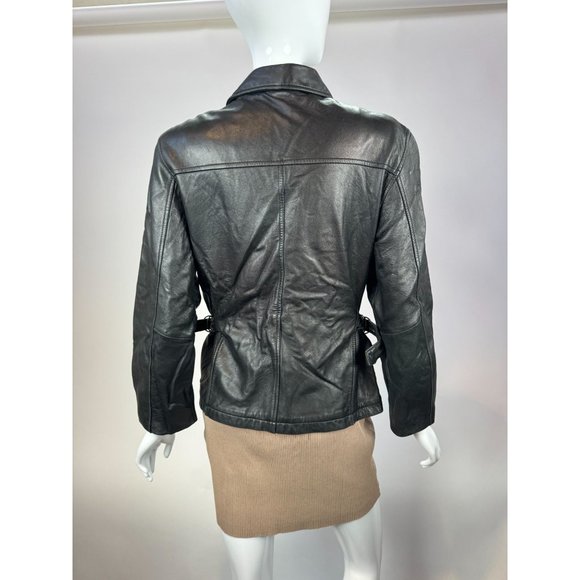 Laura Leigh Vintage Leather Biker Jacket Size Large Black Zip Front and Pockets - Picture 13 of 16